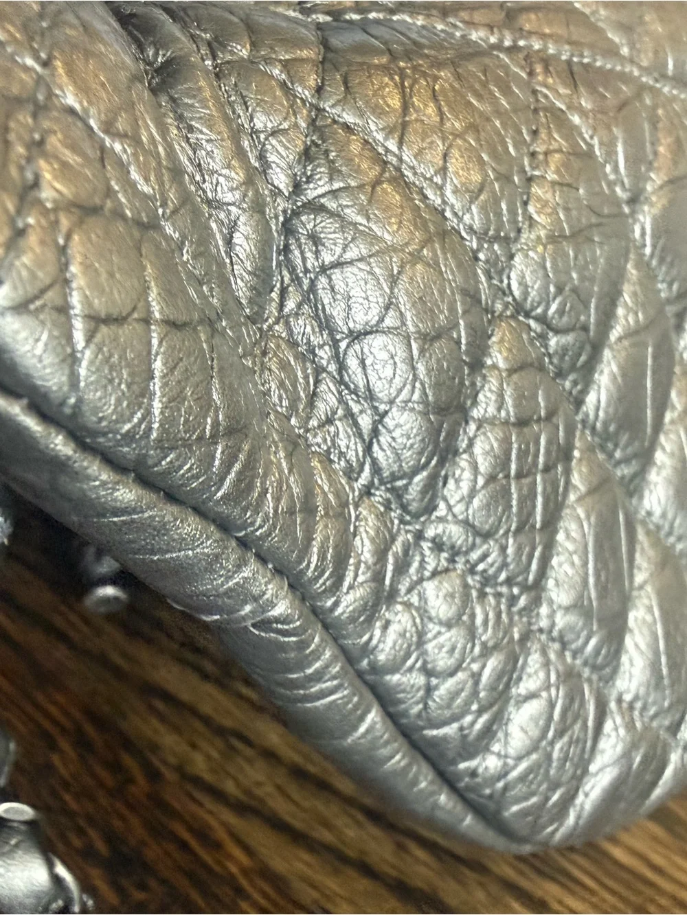 CHANEL Metallic Silver Quilted Crossbody Bag